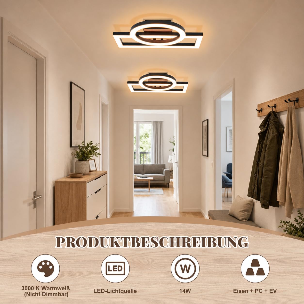 ZMH Deckenlampe Wohnzimmer LED Deckenleuchte Schwarz 34,5 cm Küchenlampe