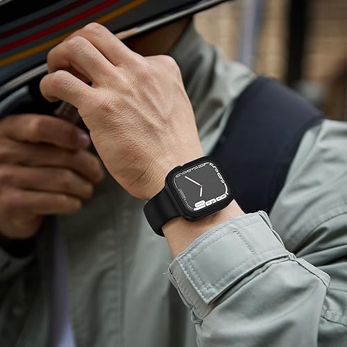 Miniatura 5 de Paquete de 2 fundas impermeables 2 en 1 para Apple Watch Series 8 7 de 1.614 pulgadas, borde recto, policarbonato delantero y trasero con protector