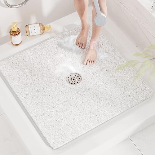 Miniatura 9 de HITSLAM Tapete de ducha cuadrado, tapete de baño antideslizante de 24 x 24 pulgadas para bañera, tapete de bañera de PVC suave con agujeros de