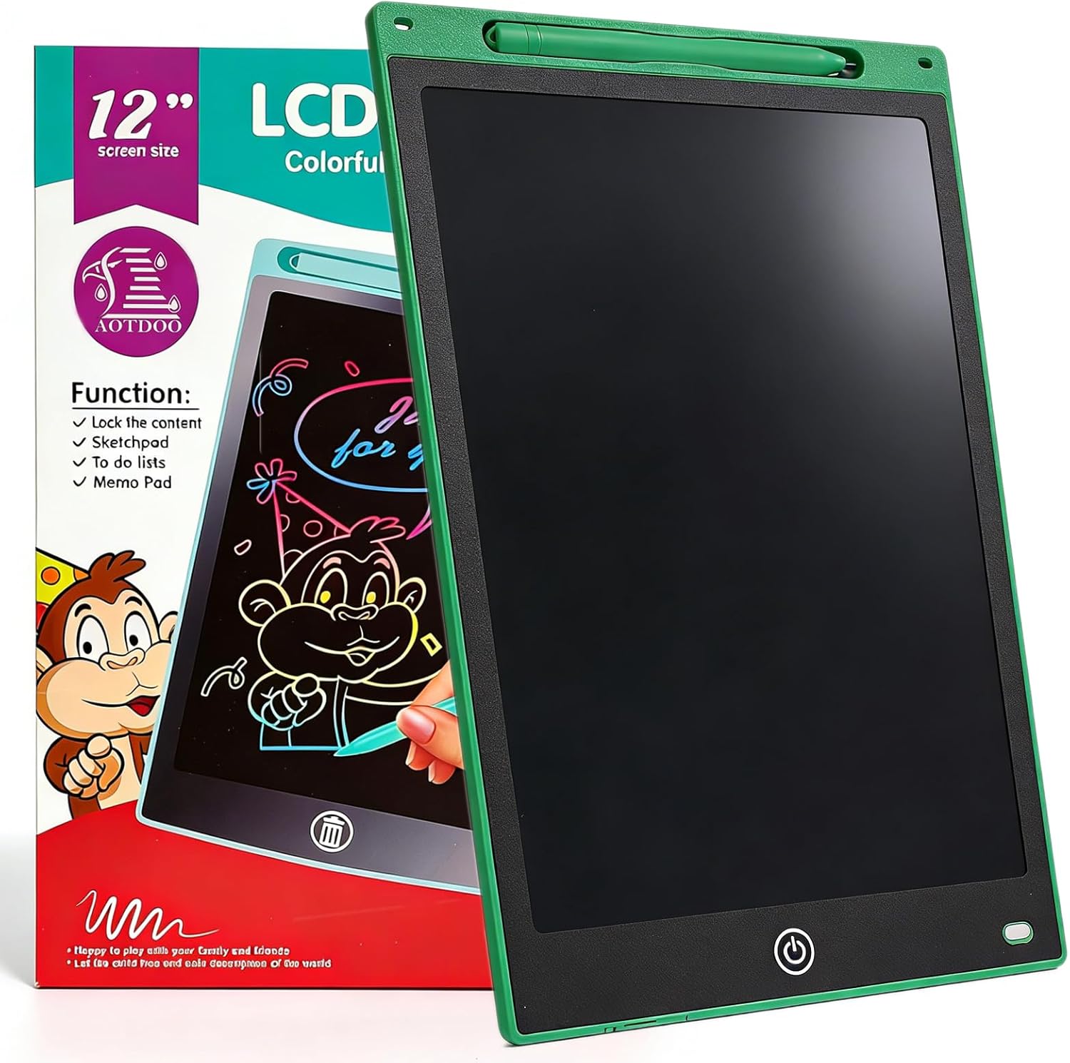 12-inch LCD Writing Tablet, Drawing Board, Office and Study Supplies, Black&Green, 2 Pack