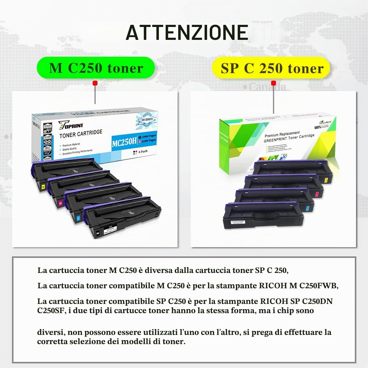 4 Colori Cartucce Toner Compatibili Cartucce di Stampa M C250 P C300 C301 C250H C300W Alta Capacità 6900 Pagine per Nero 6300 Pagine CMY per Ricoh M C250FW M C250FWB M C251FW P C300W P C301W P C311W