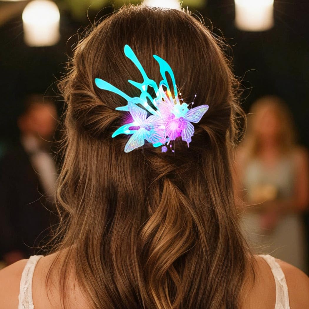 HEREAD Light Up Butterfly Hair Clips Mermaid Hair Accessoeries Pearl Hair Barrettes for Women - Image 3