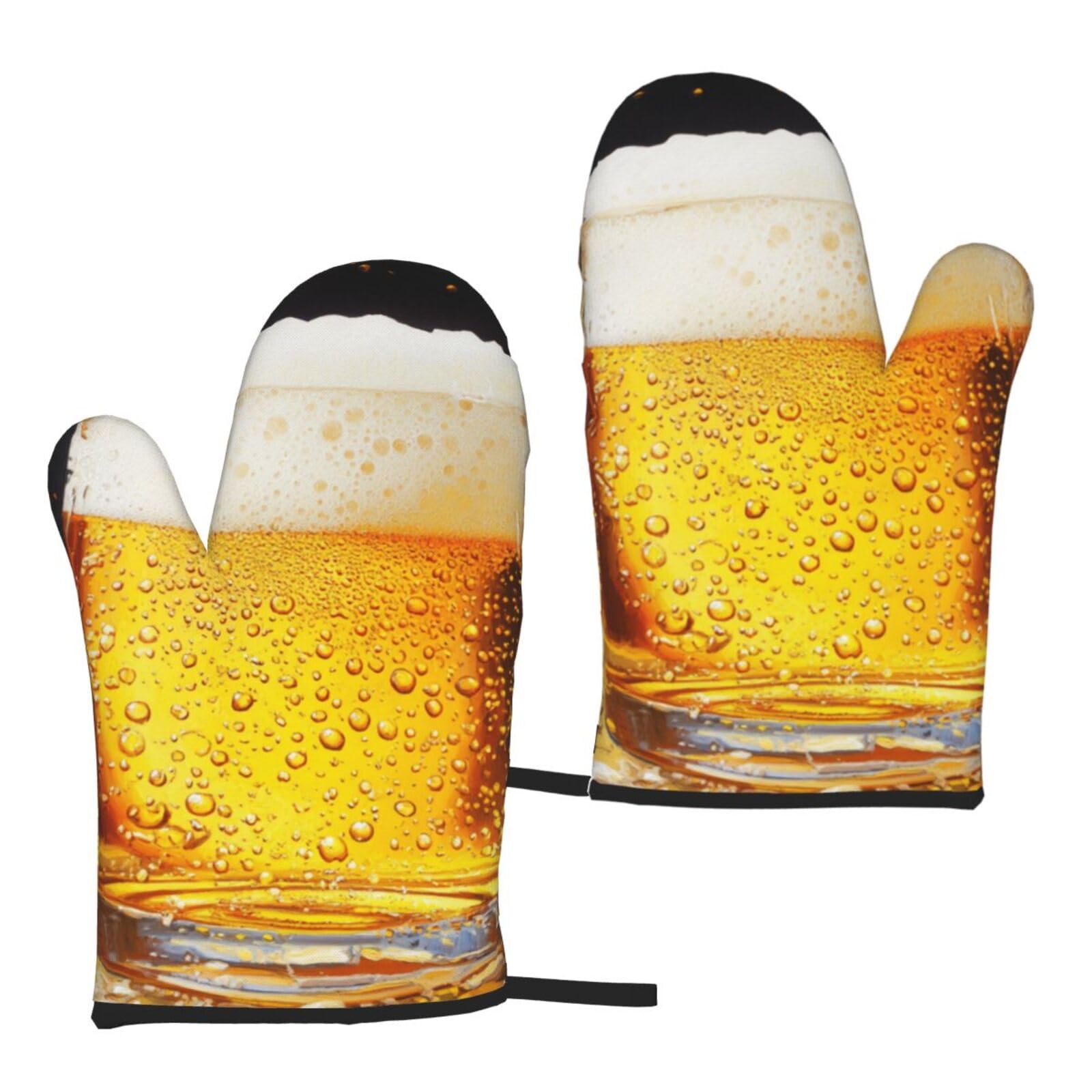 Beer Wallpaper Printed Oven Mitts Sets 2 PCS Heat Resistant and Non-Slip Glove Potholder for Kitchen Cooking Baking Grilling