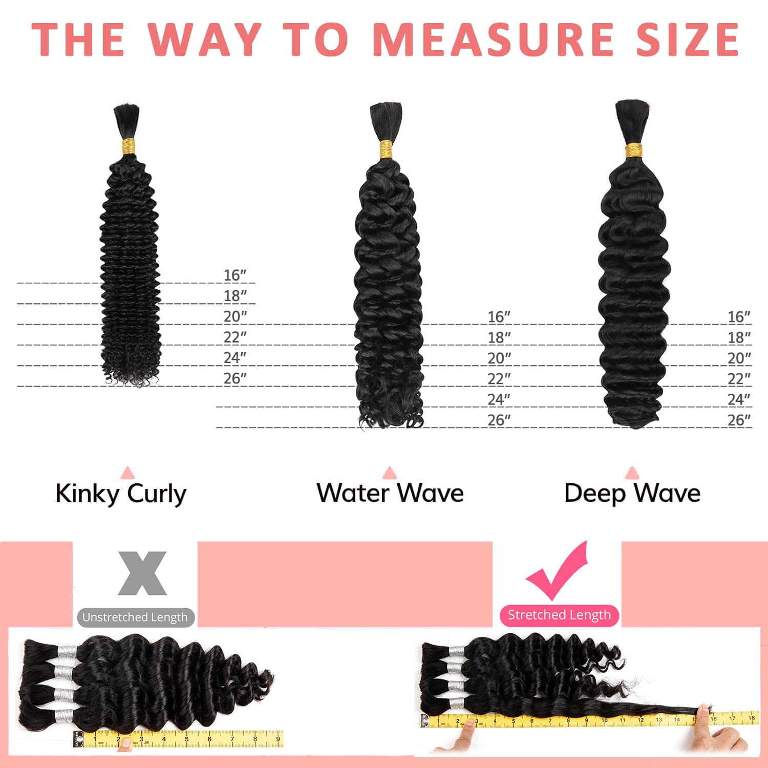 Human Braiding Hair for Boho Braids 14 inches Human Hair for Braiding No Weft Deep Wave Natural Black Color 4 Bundles/Pack (Total 100G) - Image 4