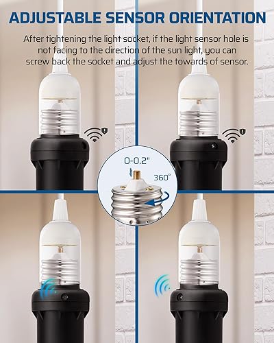 Miniatura 10 de DEWENWILS Toma de sensor de luz, adaptador de enchufe de luz del atardecer al amanecer, rotación del sensor de 360, enchufes de bombilla E26E27 para