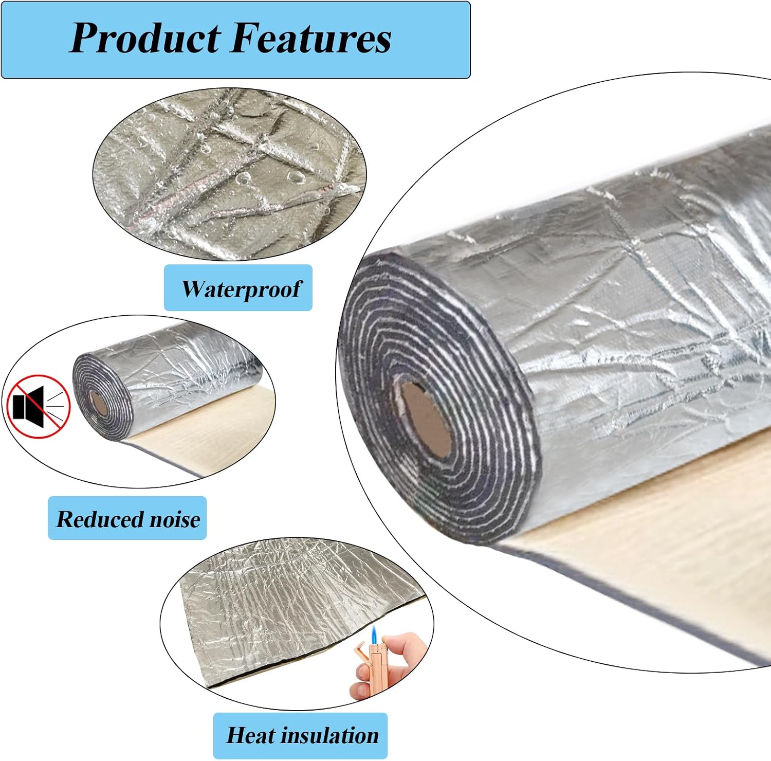 Car Sound Deadening Heat Sound Insulation Mat, 355 Mil 10.8 Sqft Automobile Sound Deadening & Heat Insulation Material for Auto Hood Engine Roof Door and Trunk,40 Inch x 40 Inch, Aluminum Foil Finish