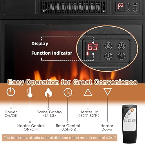 Miniatura 4 de Tangkula Soporte de TV con inserto de chimenea de 18 pulgadas, soporte de TV para chimenea de 58 pulgadas para televisores de hasta 65 pulgadas,
