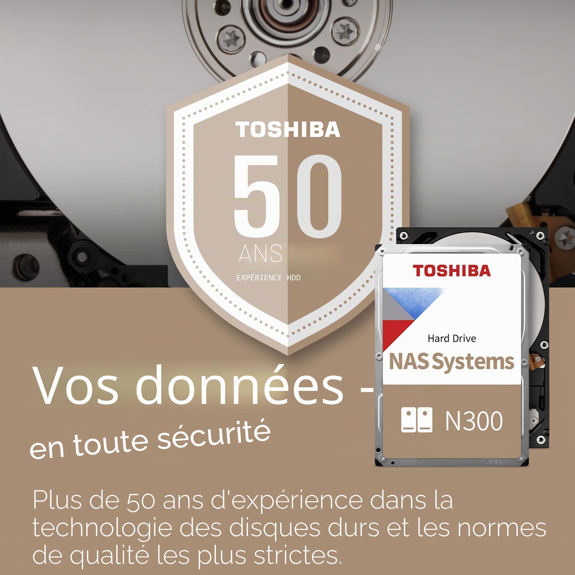 Toshiba N300 16TB Internal NAS Hard Drive, 3.5'' SATA HDD, 7200 RPM, 24/7 Operation, Supports 1-8 Bay Systems, 128MB Cache, 180TB/Year workload, 3yr Warranty (HDEXZ11ZNA51F).