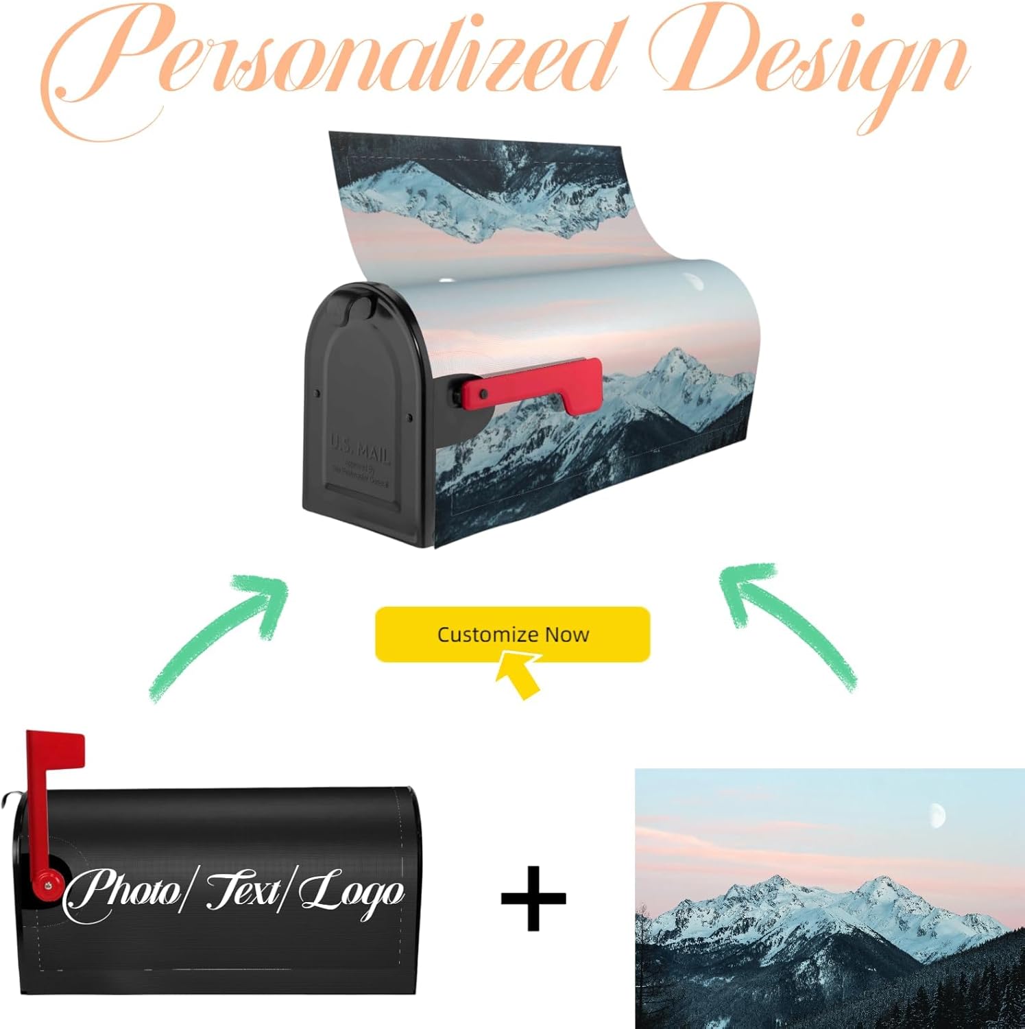 Custom Mailbox Cover Magnetic with Photo Text Logo Personalized Mailbox Cover Waterproof Magnetic Standard Large Size (25.5 x 21 inch)