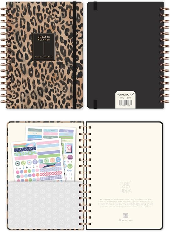 PAPERORA A5 Spiralli Süresiz Planlayıcı Ajanda Leopar - 15x21