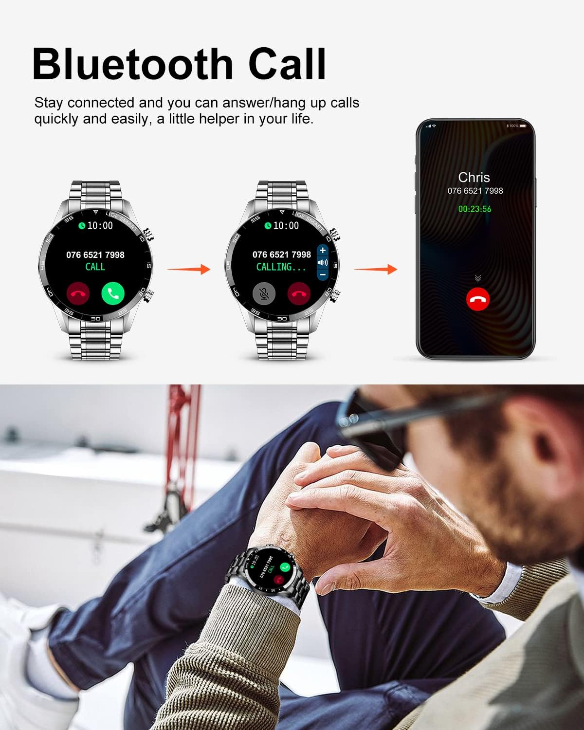 LIGE Smart Watch for Men for Android iOS Phones(Answer/Make Calls), 2022 Newest 1.3 HD Colour Display Fitness Tracker with Call/Text/Heart Rate/Sleep Monitor, IP67 Waterproof Activity Tracker Black
