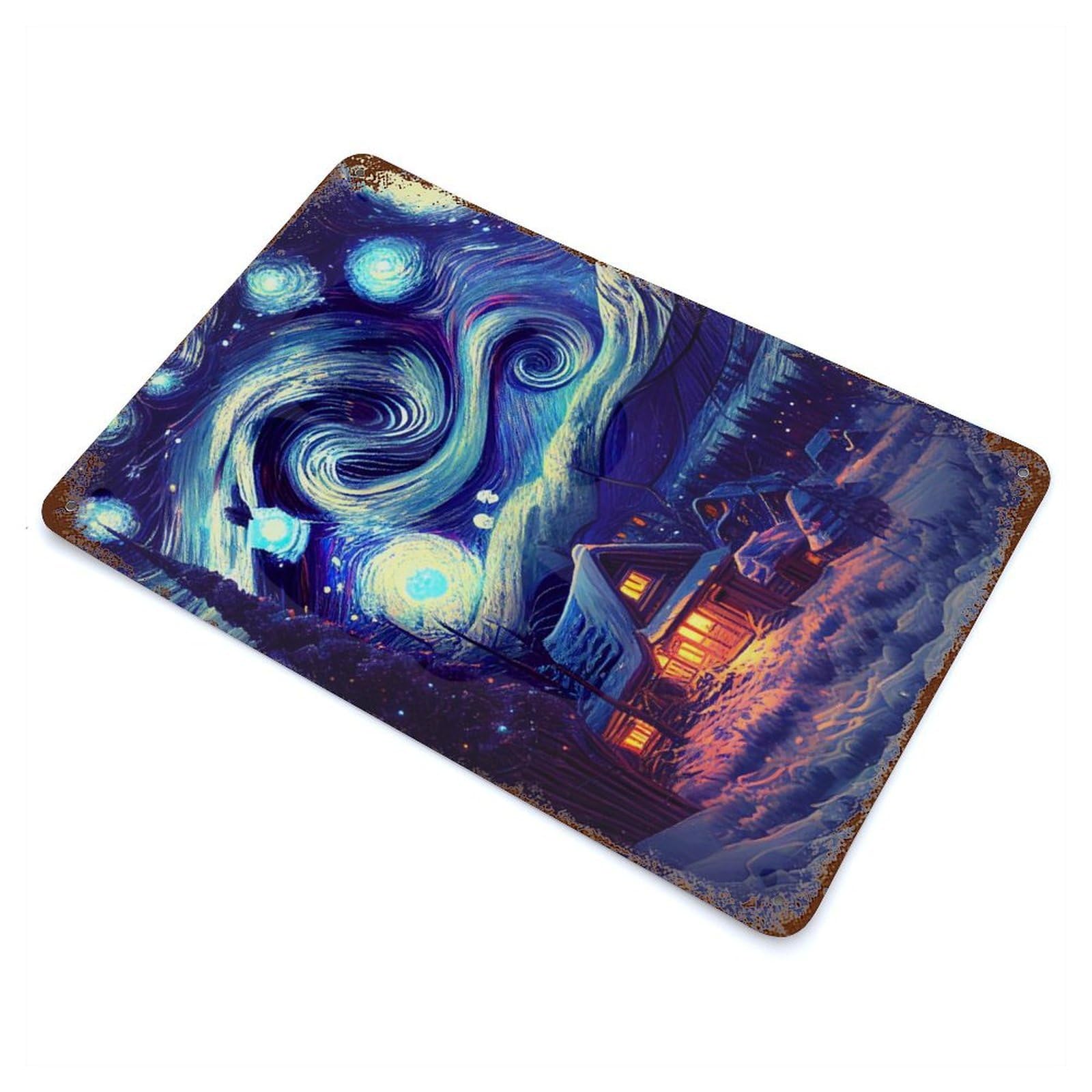 The Starry Night Universe Rusty Metal Tin Sign 11.8"x7.9", Shabby Chic Decor for Garage, Bar And Workshop Decor
