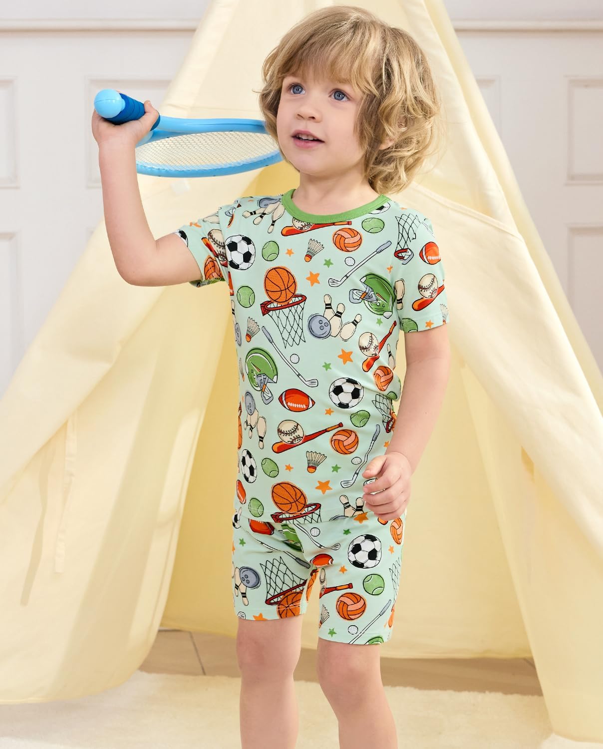 babee Reshinee Bamboo Viscose Toddler Boys Pajamas Set, Short Sleeve Kids image 5