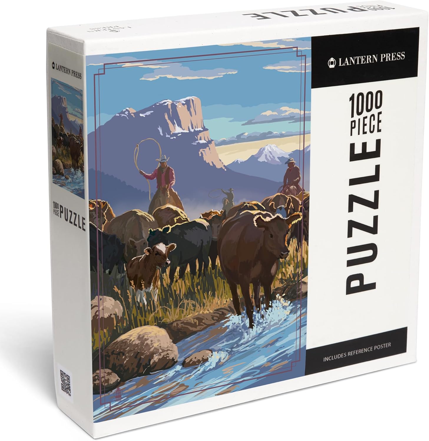 Lantern Press Cowboy Cattle Drive Scene 1000 Piece Jigsaw Puzzle for Adults, Made in USA with Reference Poster