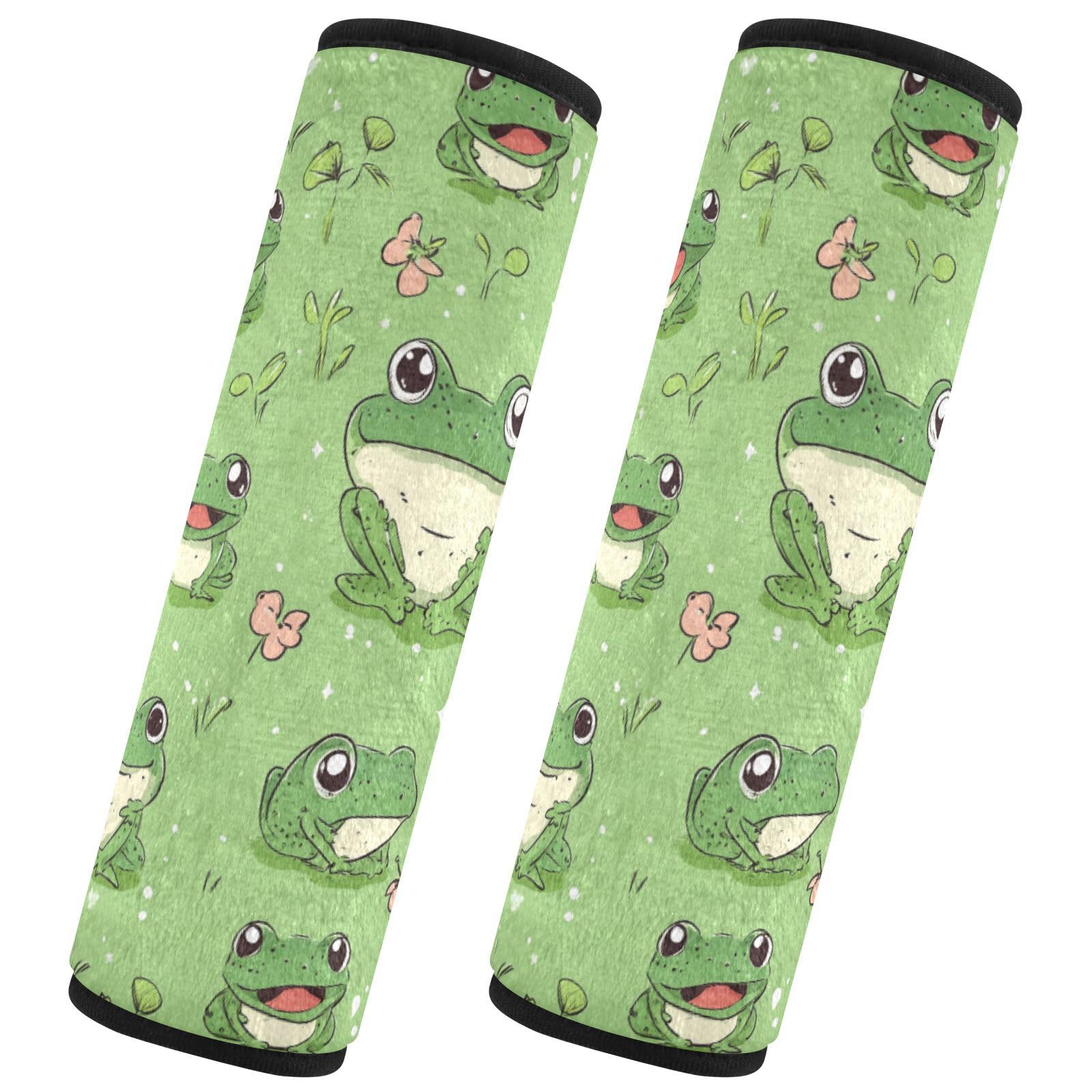 Seat Belt Covers 2 Pack Funny Frogs Car Seat Strap Covers Super Soft Green Animals Car Seat Neck Cover for Boys Girls Adults Babies S