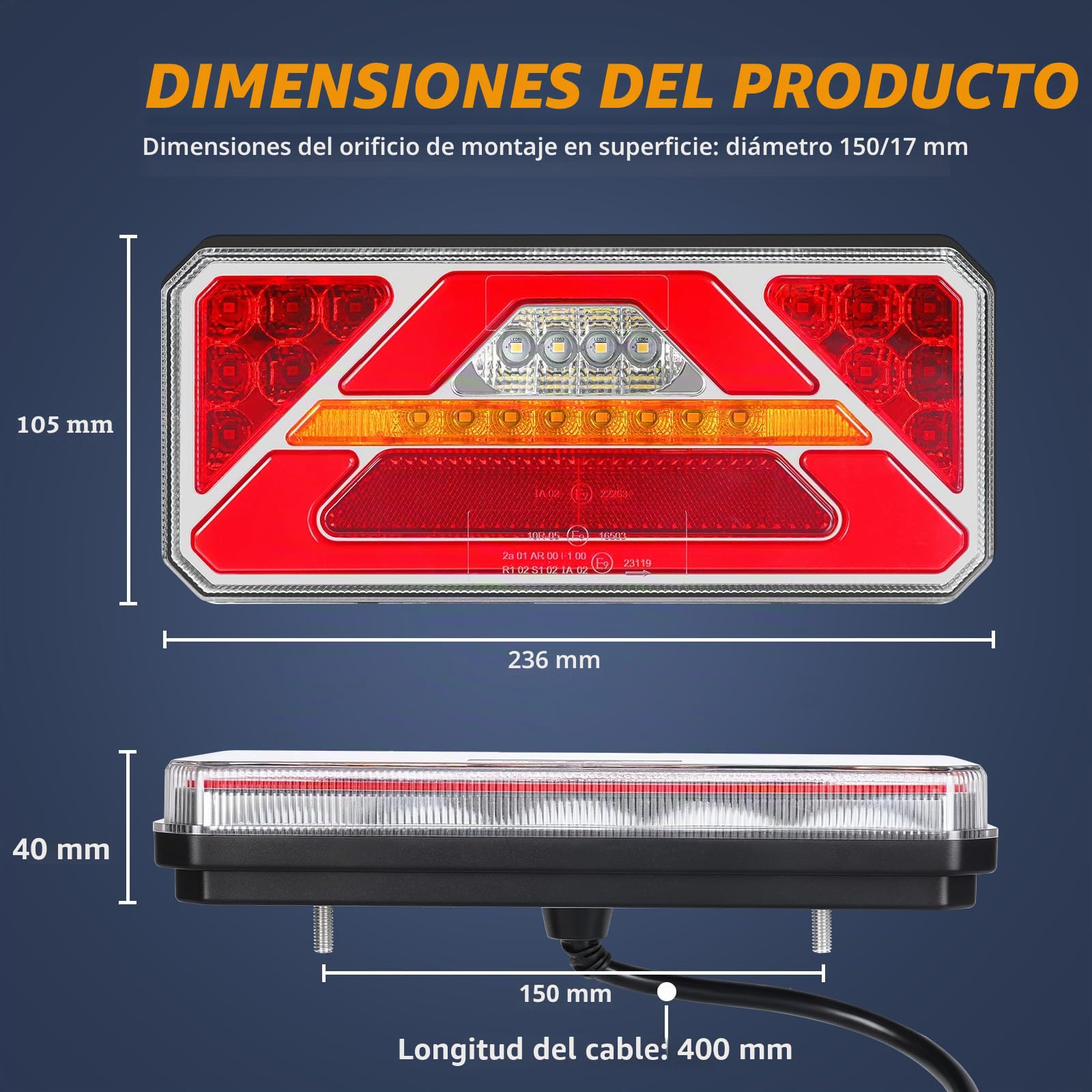 Luces traseras LED para remolque de 12/24 V, iluminación para remolque con luz trasera impermeable IP67 con 6 funciones, para vehículos recreativos, camiones, caravanas y furgonetas