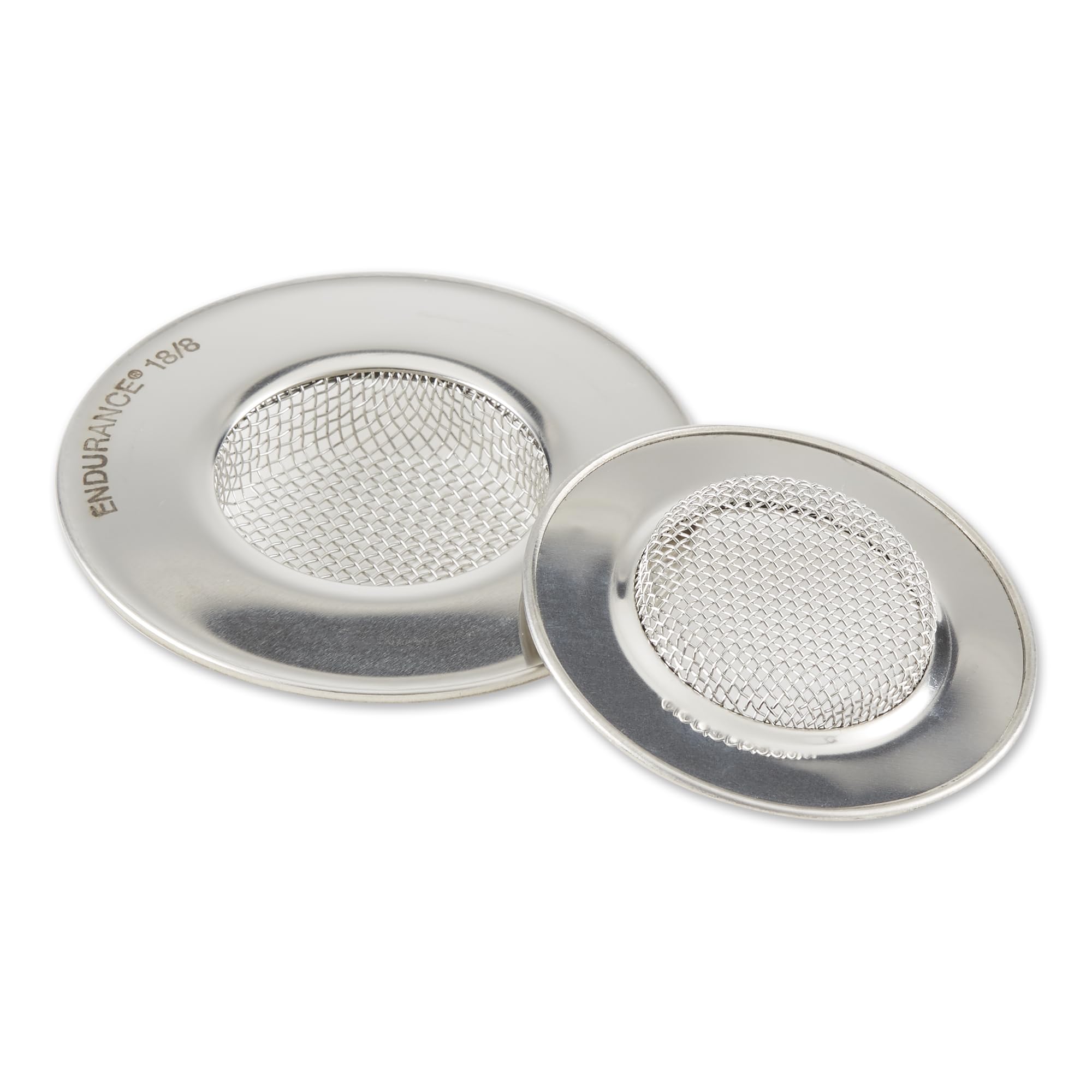 RSVP International Stainless Steel Kitchen Sink Strainer, Food Scrap Trap, Dishwasher Safe, Stainless Steel, Strainer Set of 2 Assorted