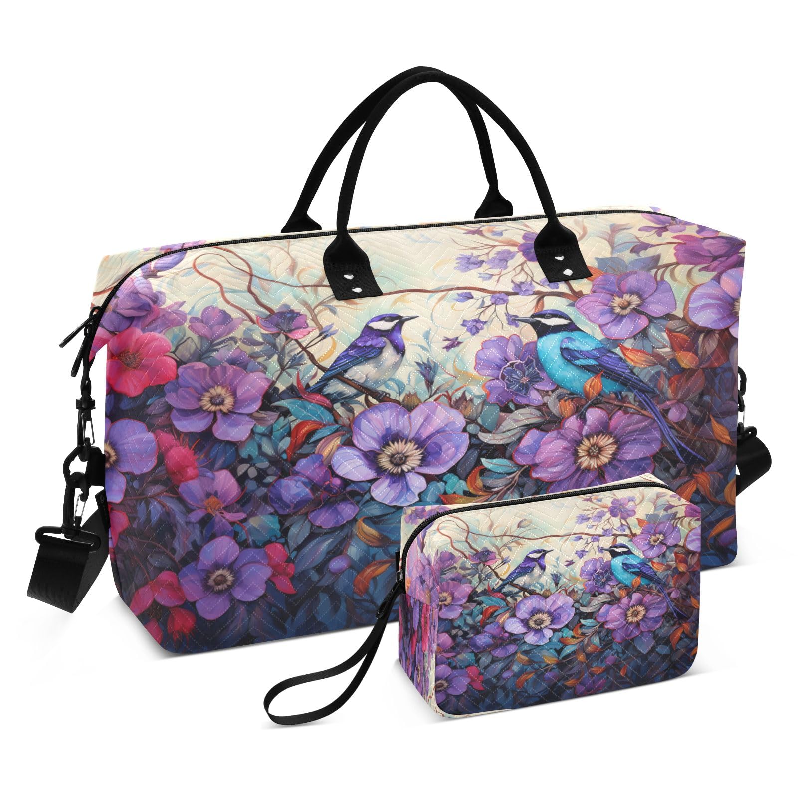 Green Fire Dragon Reisetasche, Reisetasche, Fitnessstudio, Yoga, Handgepäcktasche für Männer und Frauen, Wochenendtasche, Vögel unter der Blume, Einheitsgröße
