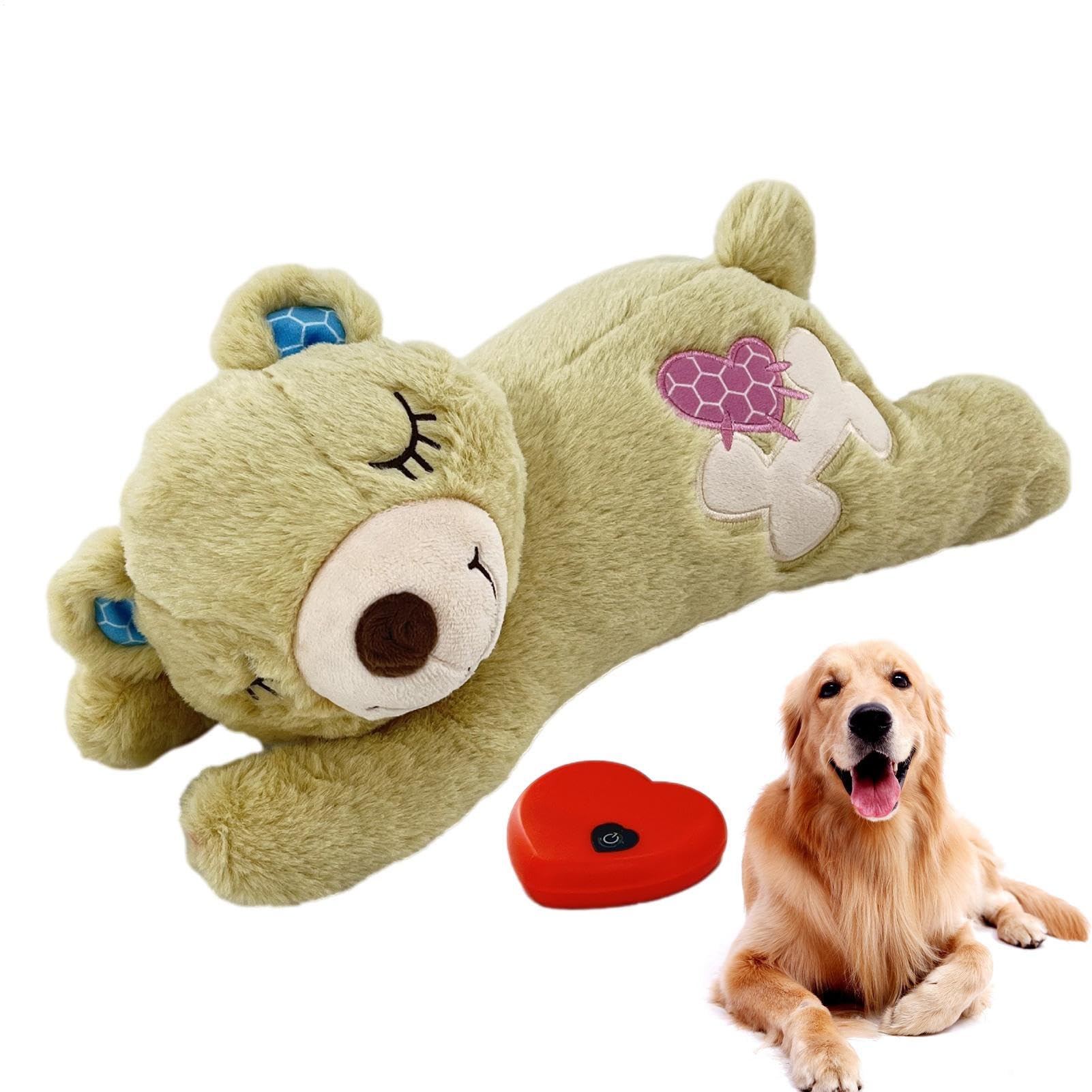 Jouet en peluche avec battement de cœur – Ours confortable pour chien de 14 cm, doux et amovible rembourré avec vibrations douces | Encourage les chats et chiots à se détendre, soutenir l'exploration