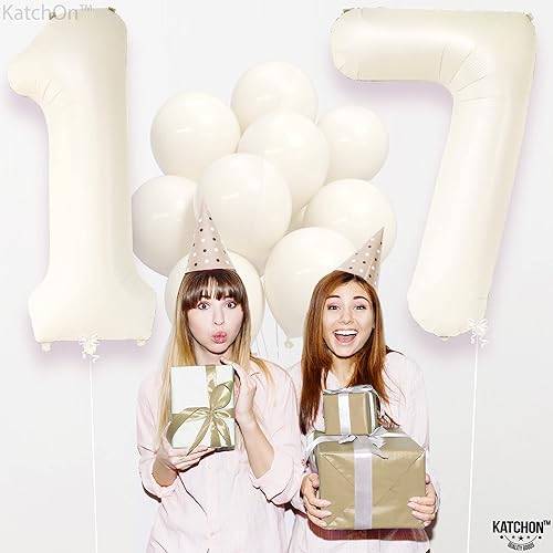 Miniatura 6 de KatchOn, Gaint - Globo blanco crema del número 17, 40 pulgadas, decoración de globos de cumpleaños 17, decoraciones de cumpleaños 17 para fiesta,