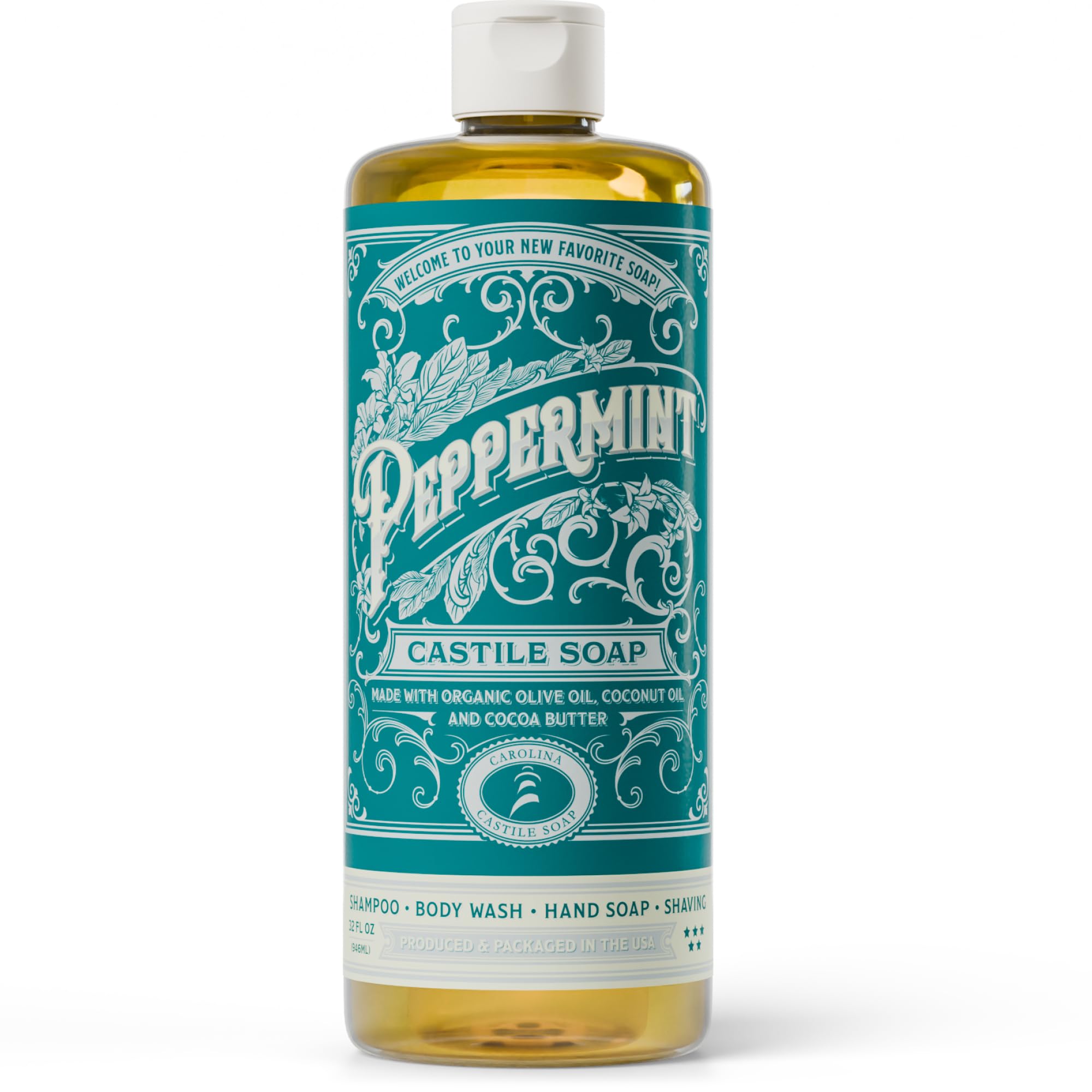 Carolina Castile Soap Peppermint Scent – Certified Organic Base, High Olive Oil Content, Non-Drying, Made with Organic Oils, Concentrated Natural Body