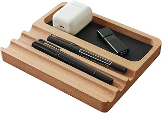 Beech Wood Pen Holder and Tray – Handmade Desk Organizer with Pen Grooves & Catch-All – Minimalist Office Accessory and Gift for Him, Dad, or Teacher