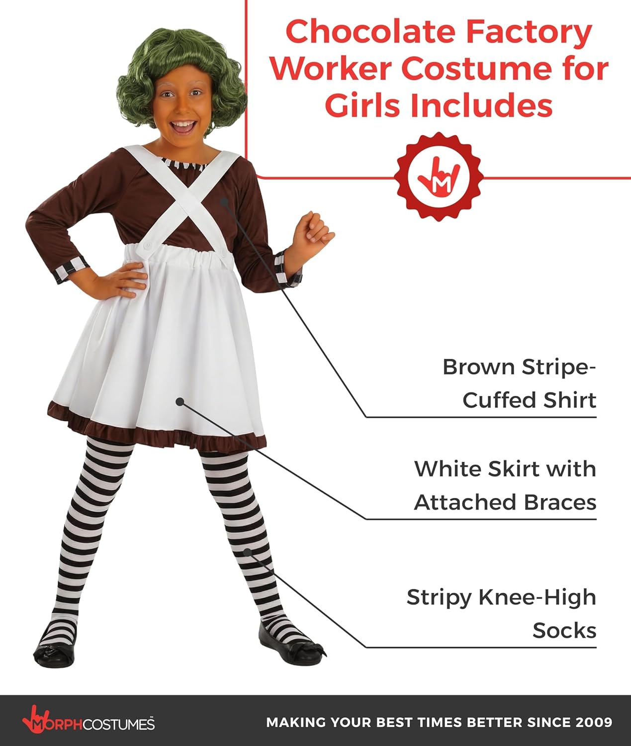 fun shack Girls Chocolate Factory Worker Halloween Costume, Kids Candy Movie Character Outfit for Trick-or-treating, Medium