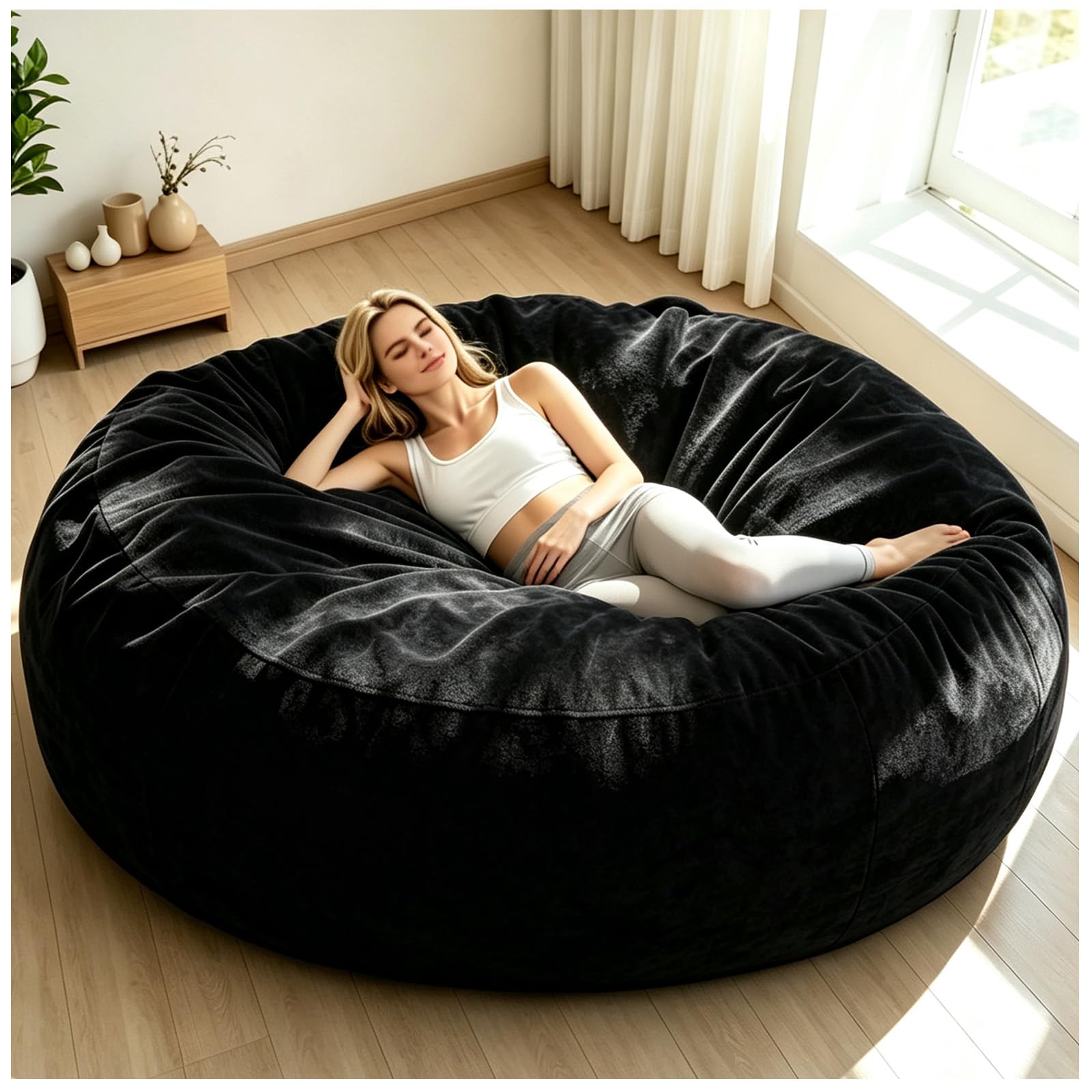 Memory Foam Bean Bag Chair for Adults, 6FT Black