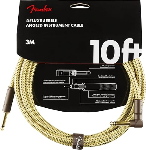 Miniatura 22 de Fender Cable de instrumento de la serie Deluxe, cable de guitarra, accesorios de guitarra, recto/angular, Tweed, 25 pies