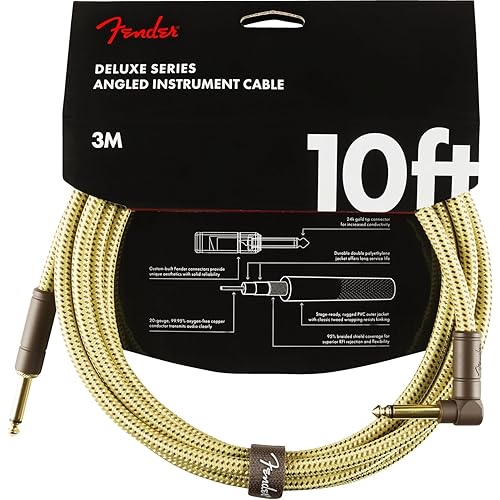 Fender Deluxe Series Instrument Cable 10 Feet Straight-Angle, Tweed