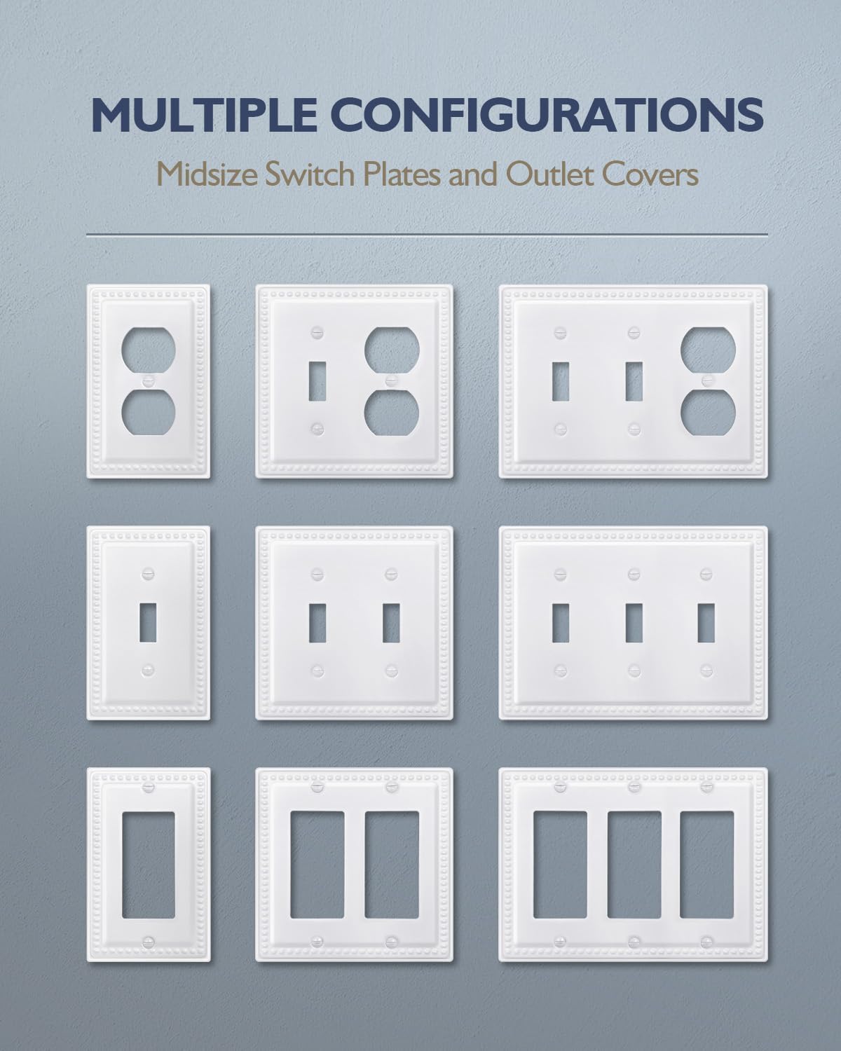 4-Pack Decorator Wall Plate, for Receptacle, Dimmer Switch, GFCI Outlet, Pure White Outlet Cover Plate, Durable Metal, 3.15''*4.88'', Midsize