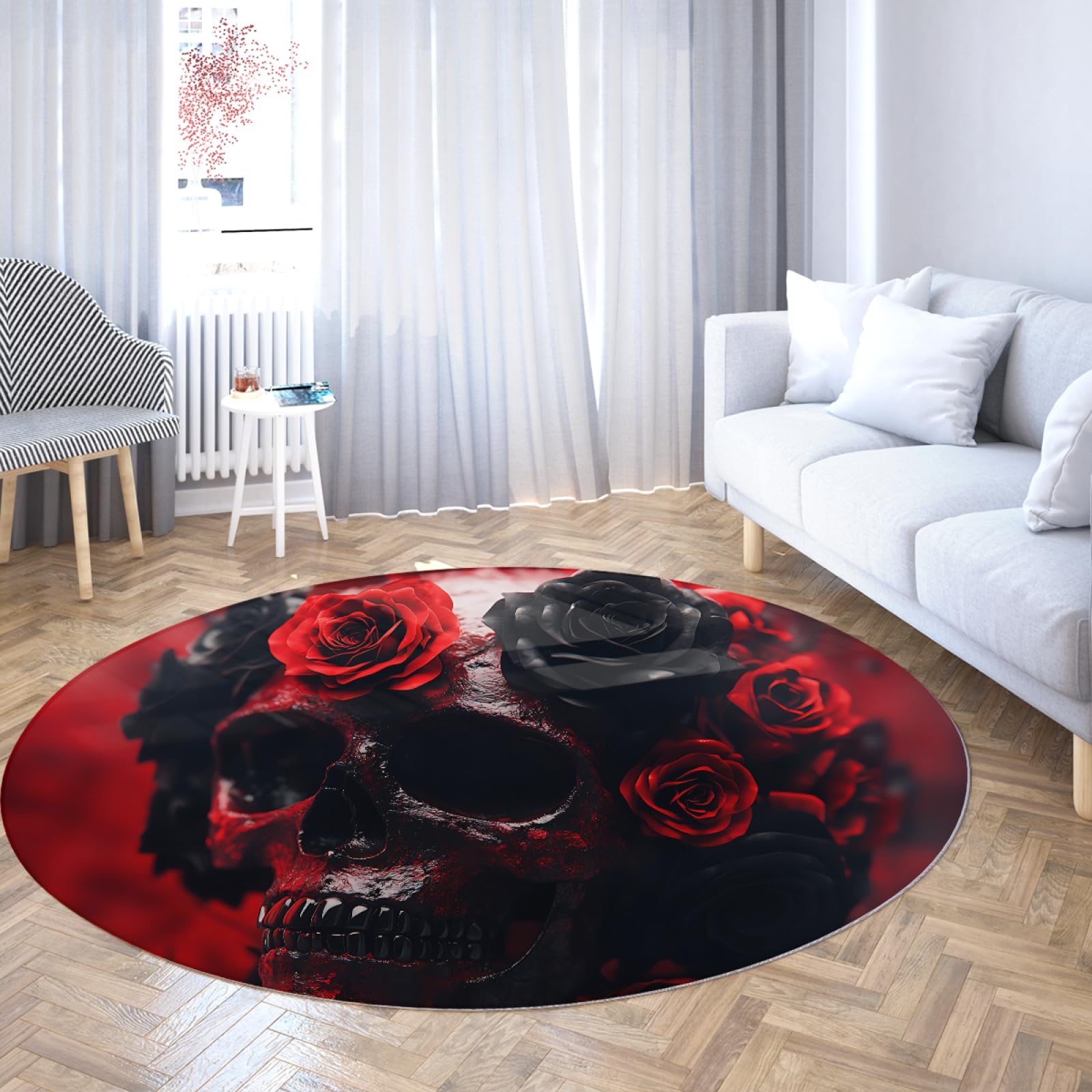 Halloween Okrągłe dywaniki 150 cm czaszka okrągły dywan różowy kolor krwi straszny ciemny gotycki dywanik przedni dywanik podłogowy do wystroju stolika nocnego