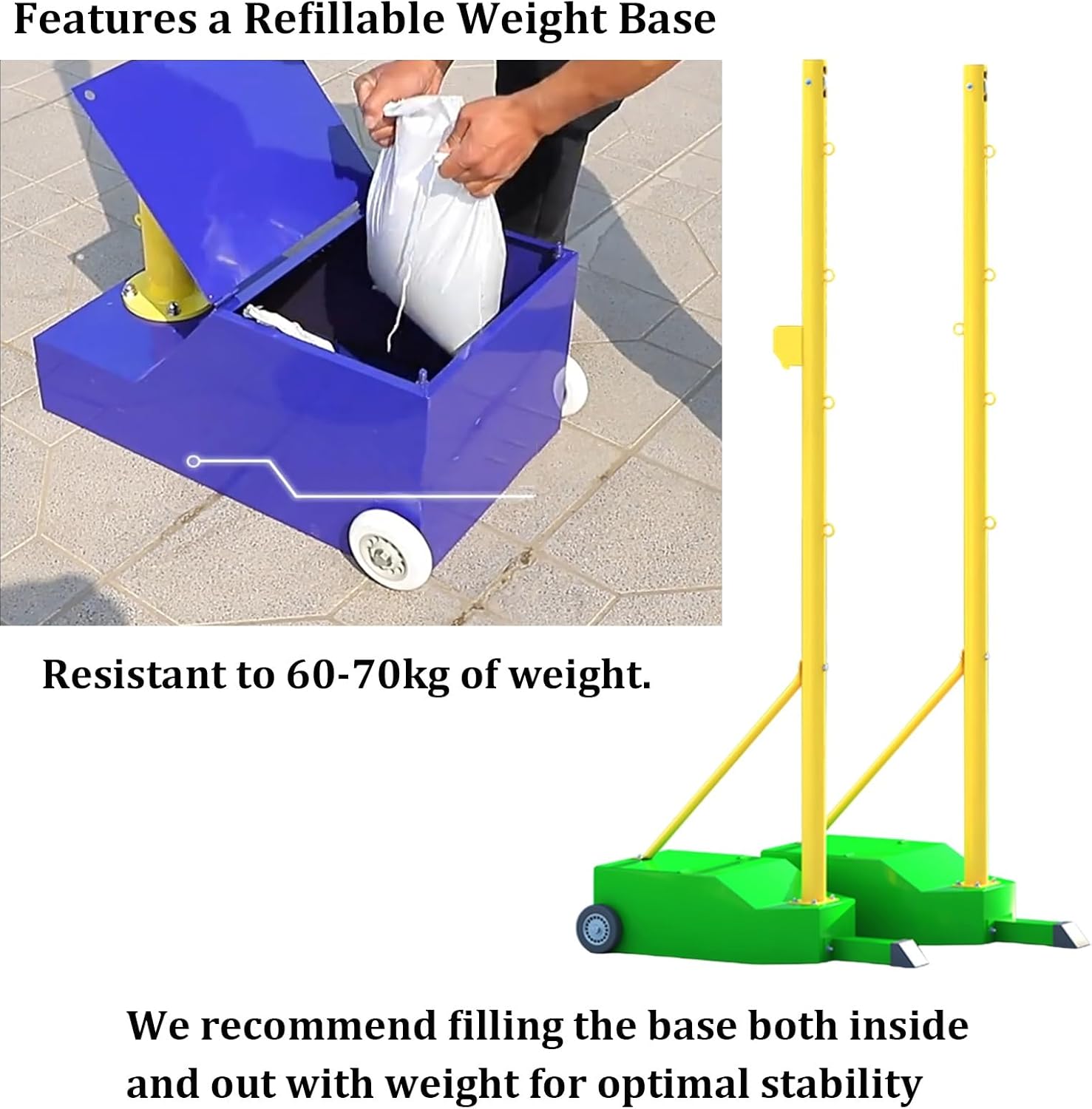 Badminton Poles for Backyard, Metal Badminton Poles with 6.1x0.76m Net & Refillable Weight Base, Outdoor & Indoor, H61 Heavy Duty Sport Stand for Lawns and Beaches