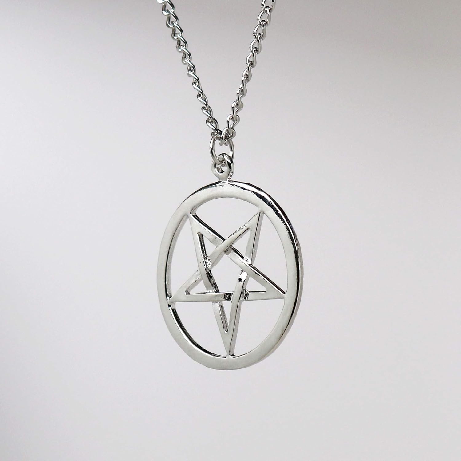 Real Metal Inverted Pentacle Pentagram Satanic Polished Silver Finish Pendant Necklace - Image 4