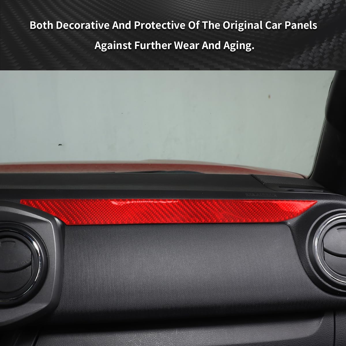 Real Carbon Fiber Co-Pilot Dashboard Trim Panel Strip for Toyota Tacoma 2016-2020 Automotive Interior Trim Accessories (Red)