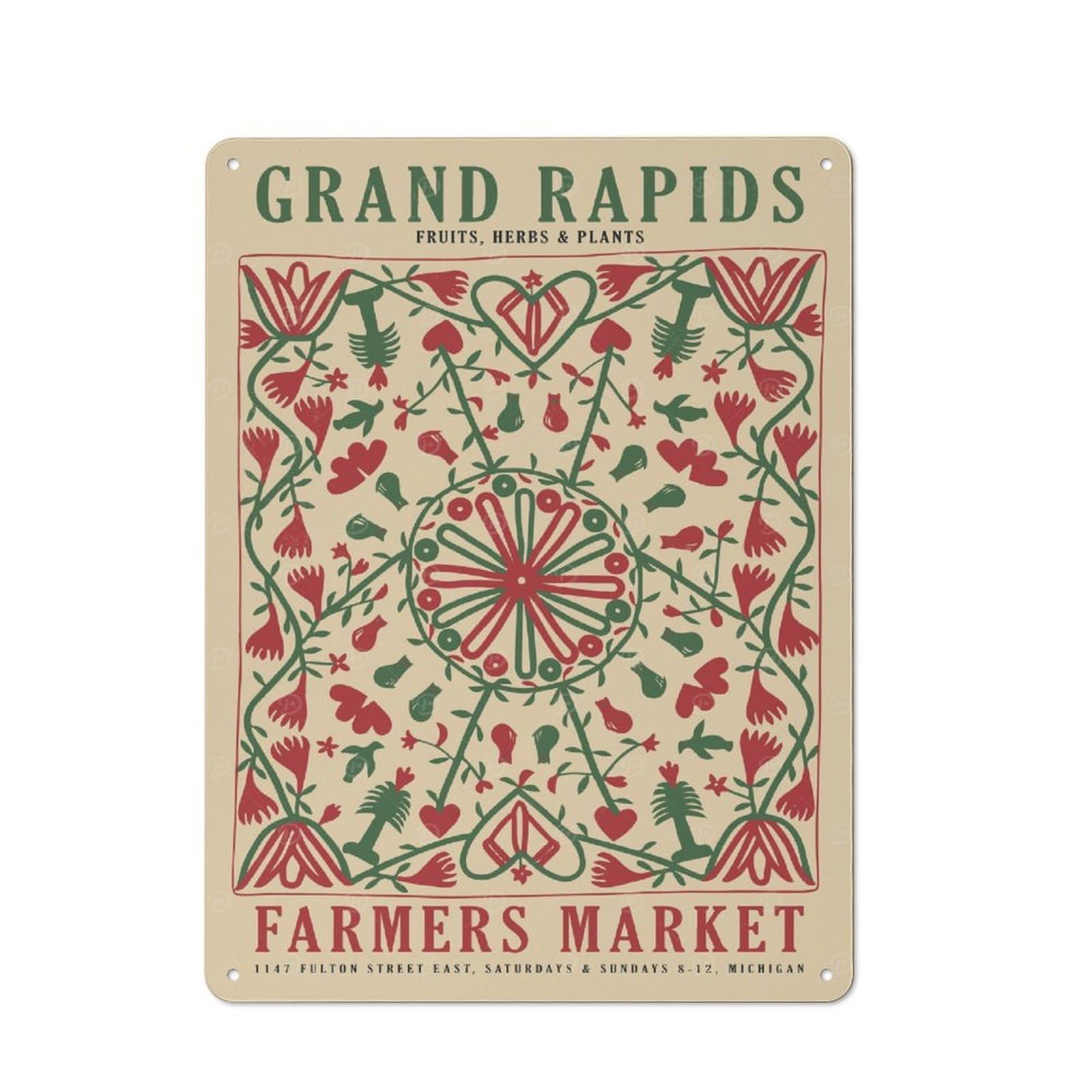 Junmoney Style-14 Tin Wall Plaque 40X30cm With Grand Rapids Farmers Market For Guest Room Or Hallway, For Updating Guest Room And Hallway After Moving