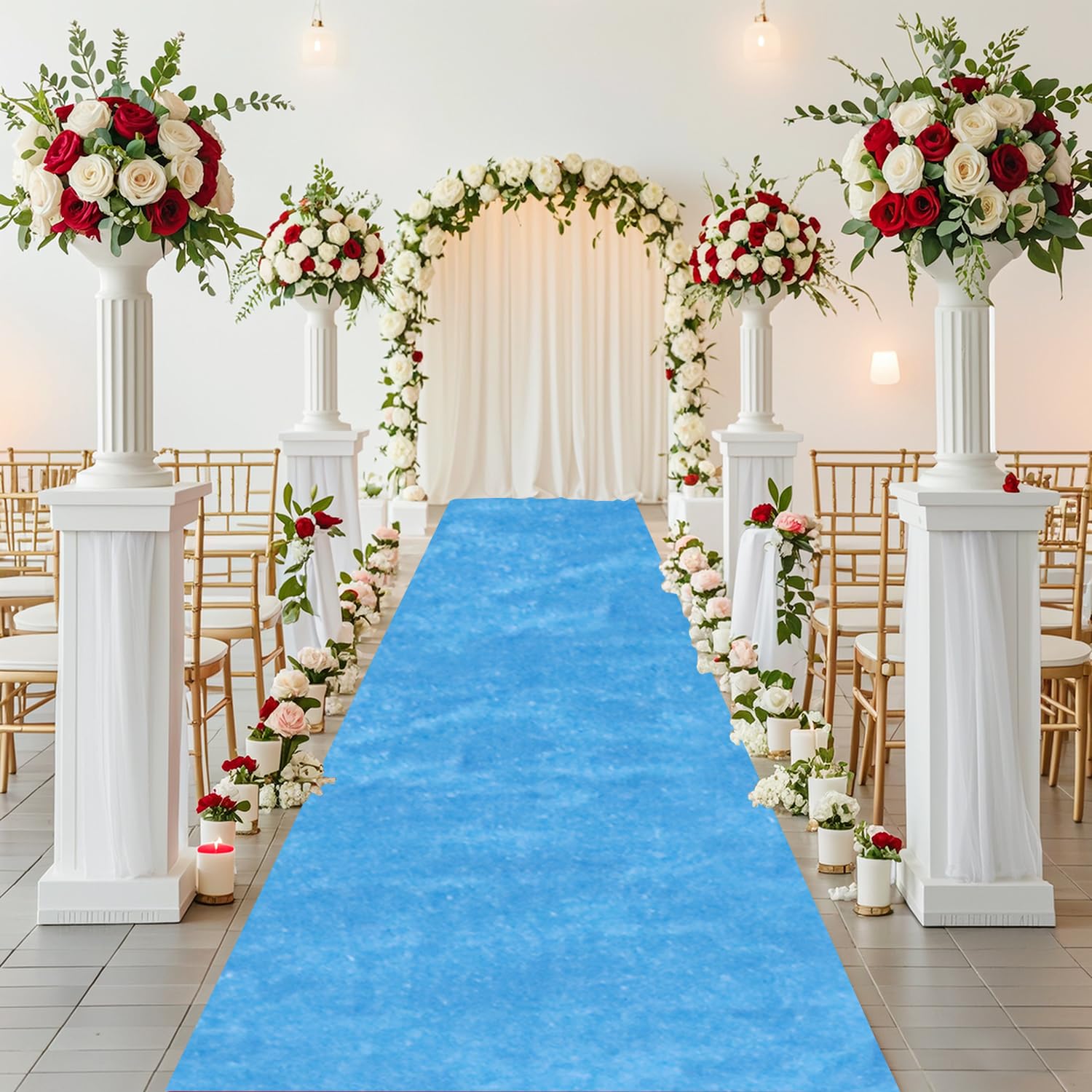 ROMANKAS Aisle Runners for Weddings Light Blue Velvet Aisle Runner with Carpet Tape 2x15 FT Wedding Runner Aisle Indoor Outdoor Carpet Runner Aisle Decorations for Wedding Ceremony Birtyday Carpet Rug — image 1