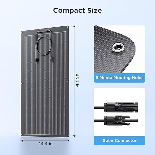 Miniatura 7 de Panel solar flexible de 200 W, 23% de alta eficiencia, ligero, 2 piezas de 100 W, 12 V24 V, paneles solares impermeables 182 PERC IP68 para caravana