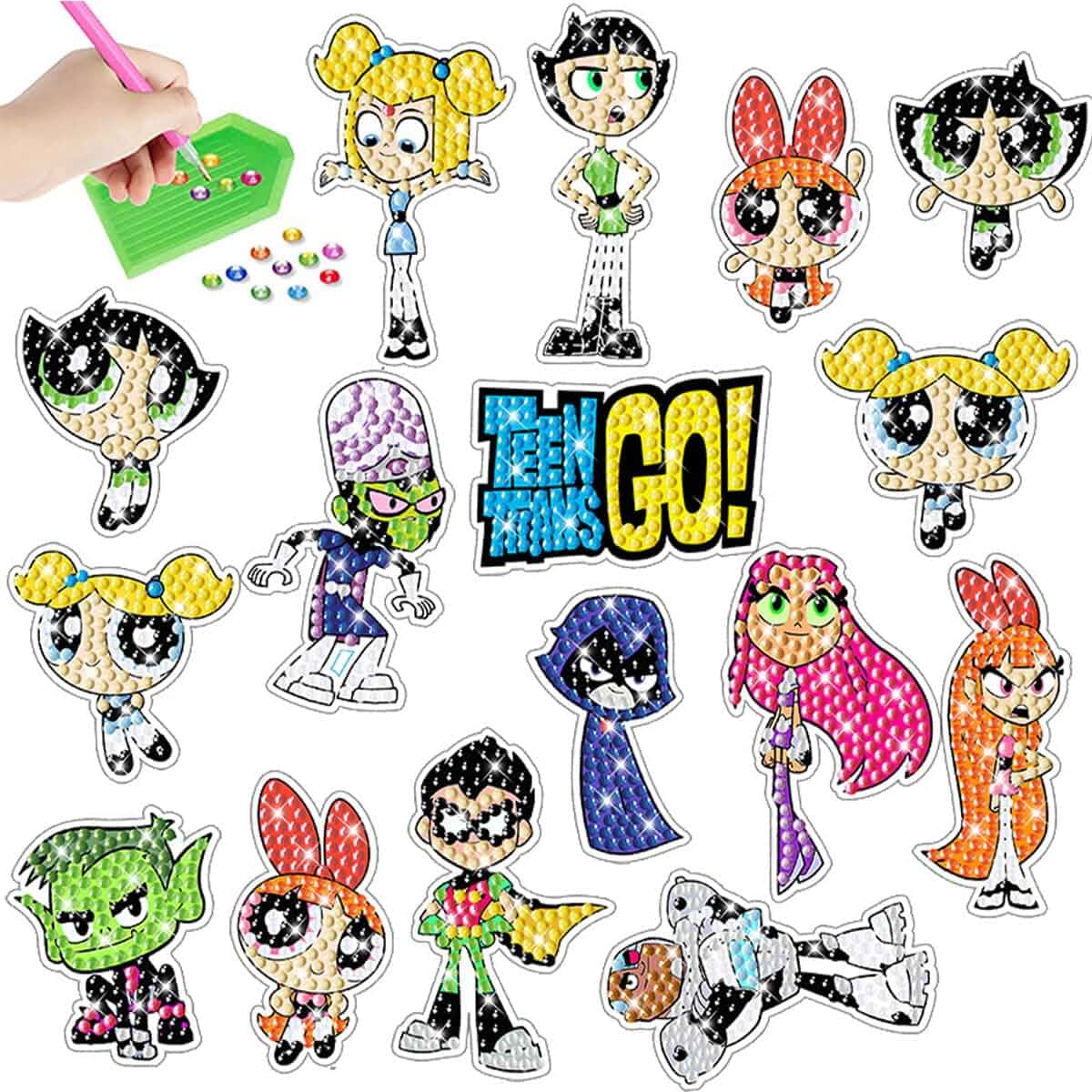 SHOWERRING5D DIY Diamond Art Stickers Kits for Kids,Cartoon Gem Digital Art Painting Stickers Mosaic Craft Kit (Cute Girl) Rhinestone