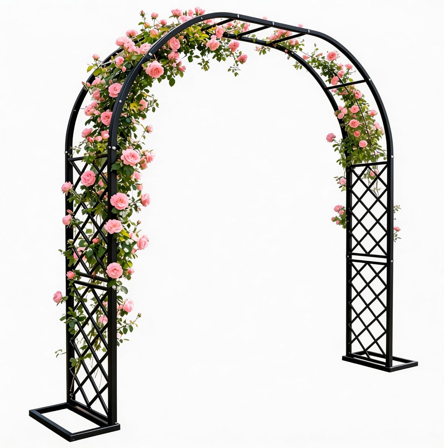 Black Heavy Duty Galvanized Steel Garden Arch - 7 Feet Tall, Iron Trellis for Climbing Plants, Wedding Arch, Outdoor Patio Decor, 82.6" W x 92" H