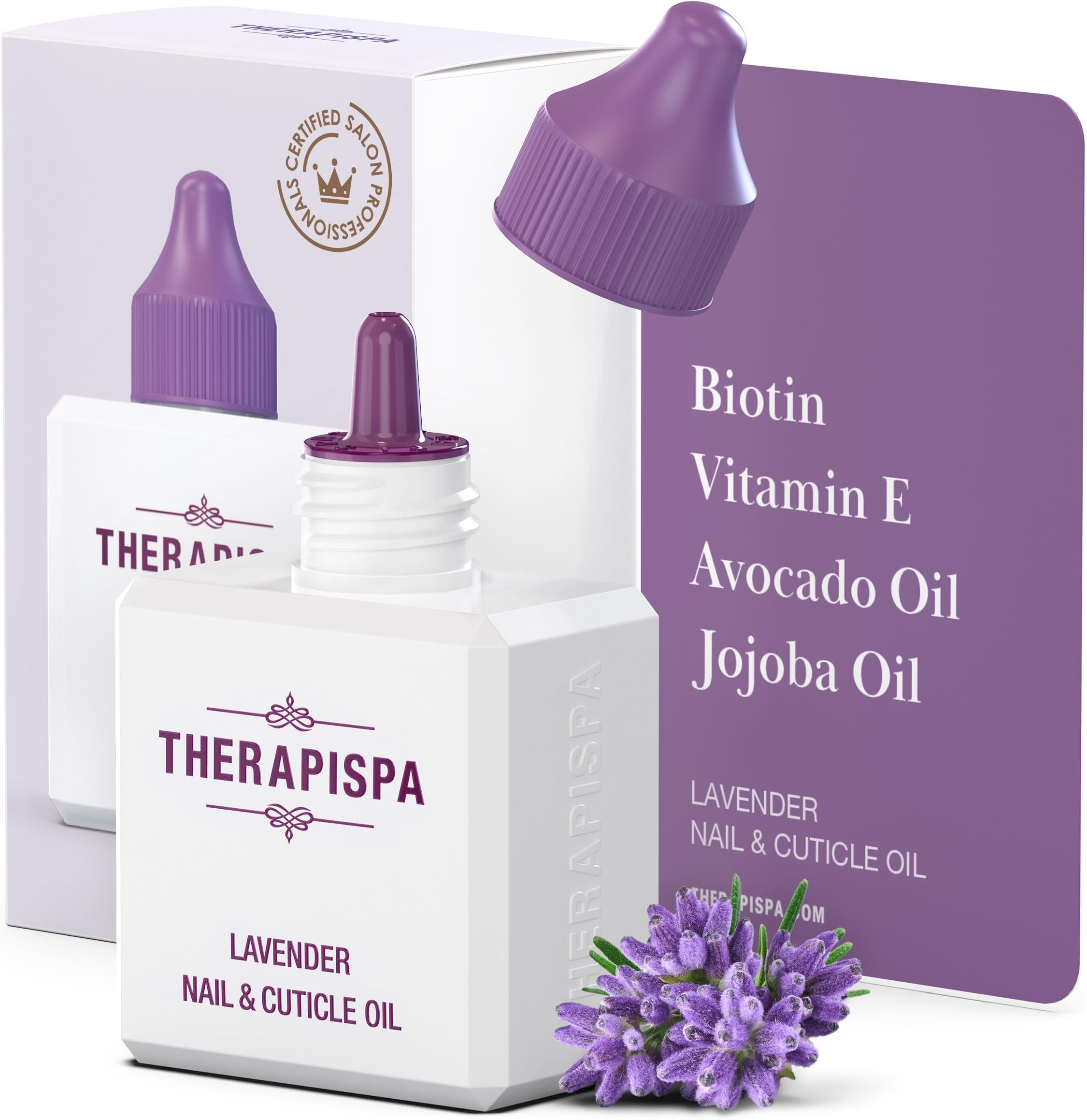 THERAPISPA Nail & Cuticle Oil with Avocado, Jojoba, Biotin & Vitamin E – Nourishes Cuticles, Strengthens Nails & Supports Nail Growth (Lavender, 2.0 fl oz)