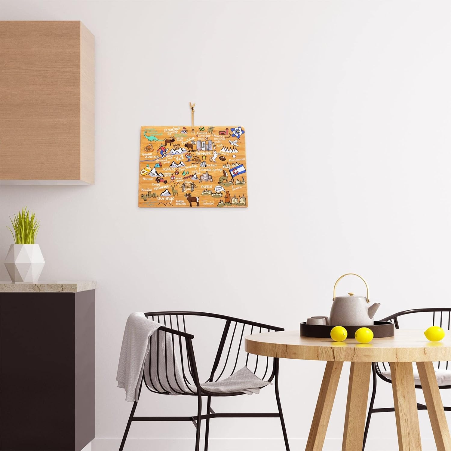 Totally Bamboo Colorado State Shaped Cutting Board and Charcuterie Serving Platter with Artwork by Fish Kiss, Includes Hang Tie for Wall Display - Image 4