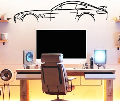 AMG GTR Classic Model Silhouette Metal Car Wall Art, Sports Car, Automotive Line Decoration, Minimalist Sculpture for Garage, Man Cave, Indoor Outdoor Wall Decor, Gift for Boyfriend and Car Lovers Black - 25 x 6 / 63.5 x 15 cm