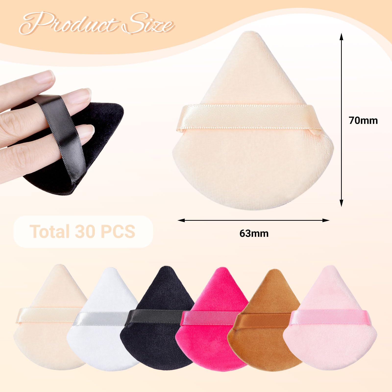AstraGlam Triangular Powder Puff Set, 30 Pieces, Soft Crystal Velvet Material, 6 Colors - Image 2
