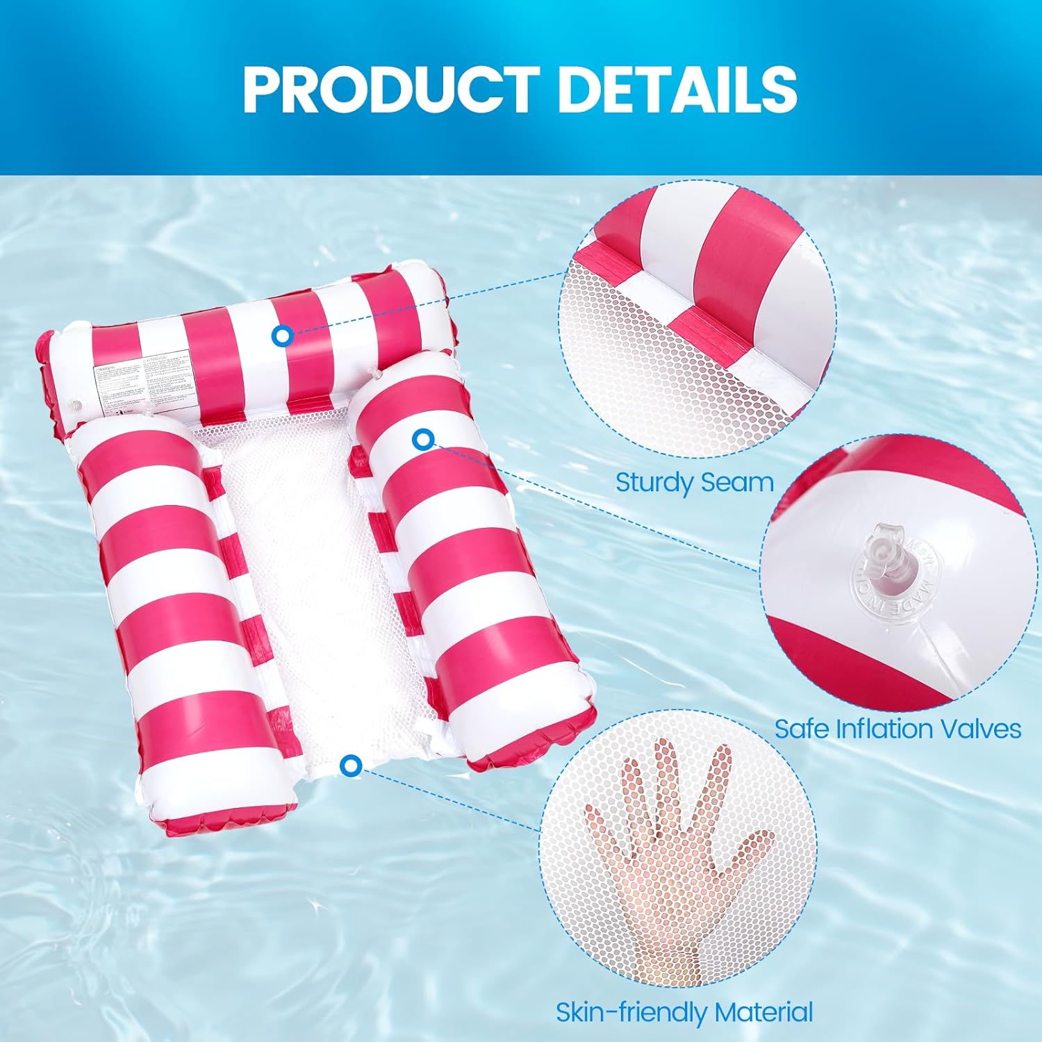 2 Pack Inflatable Pool Floats 4-in-1 Pool Hammock with Bottom Mesh 3 Tubes Inflatable Hammock for Adults,Portable Floating Chair Bed for Travel, Swimming Pool Hot Tub