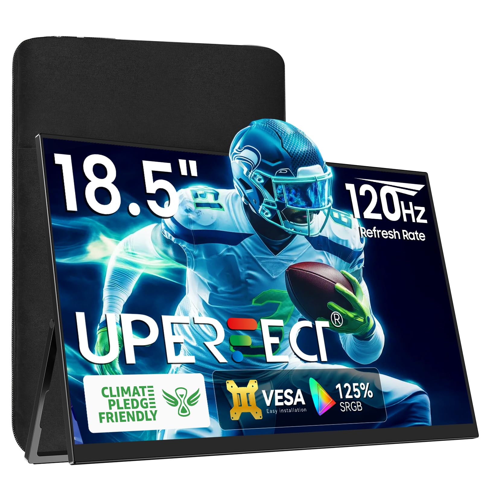 UPERFECT 18,5 Zoll 120Hz Portable Gaming Monitor Full HD 1920x1080 2000:1 | 125% sRGB Augenpflege Matt Bildschirm mit USB C Mini HDMI für PC Laptop Handy PS-4/5 Xbo, VESA-kompatibel, Metallgehäuse