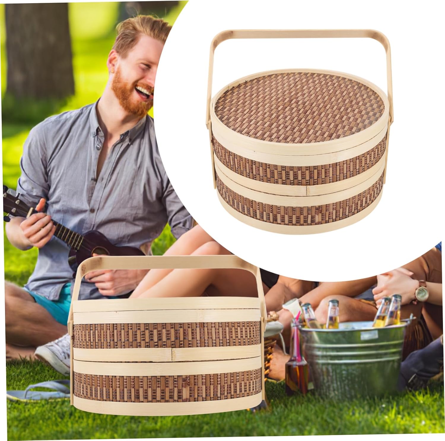 Japanese Style Lunch Tote Mesh Basket Food Container for Outdoor Adults Decorative Leakproof Cover Portable Picnic Case