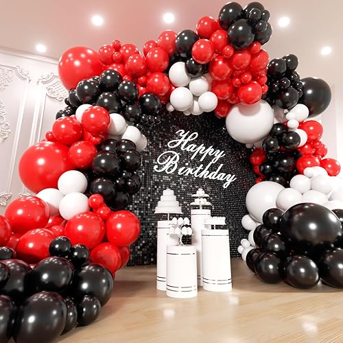 EICUECUE Red and Black White Balloons Garland Arch Kit 200Pcs - 5 10 12 18 inch Different Size Balloons for Graduation Birthday Anniversary Racing Car Poker Card Theme Party Decorations
