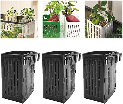 Fish Tank Hydroponic Planting Basket, 2024 Upgraded Aquarium Plant Holder, Hanging Fish Tank Planting Basket, Aquarium Plant Pot for Fish Tank Plant Cultivation and Decorations B-Black 3pcs