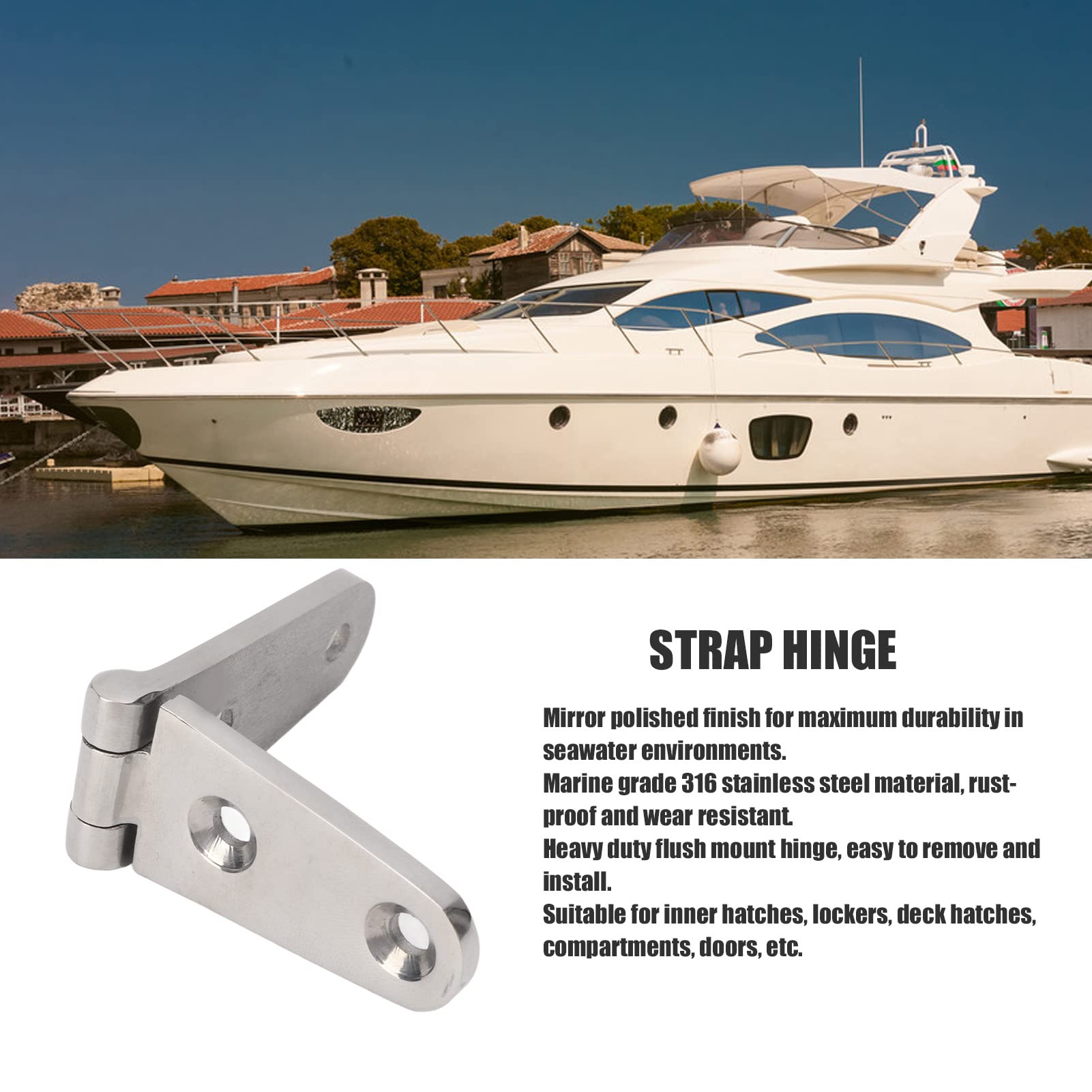 Paire De Charnières Lourdes (Strap Hinge) En Acier Inoxydable 316 Marine - Épaisseur 4mm - Neuf
